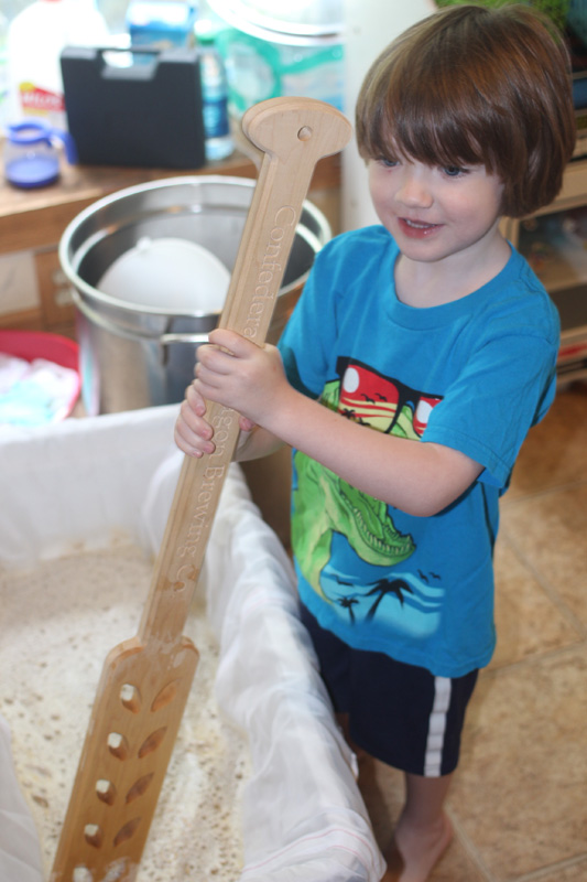 Silas loves to stir the mash