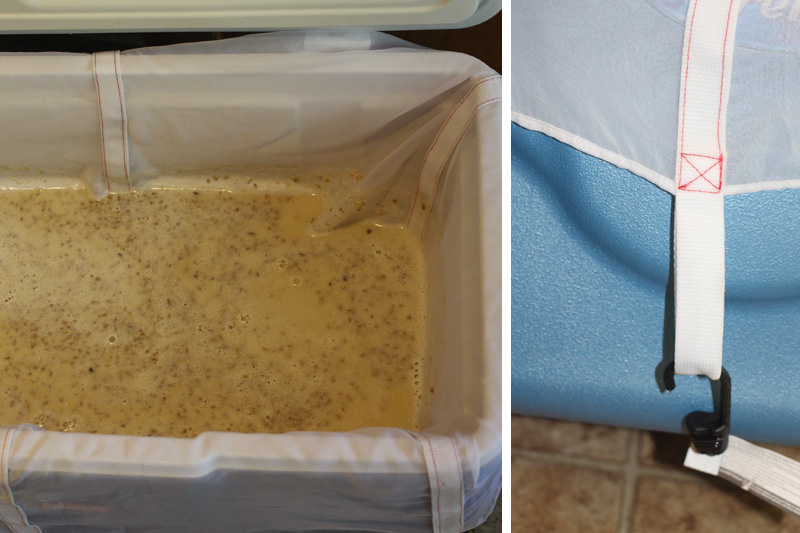 Brew Bag in cooler, with bungees Brew Bag in cooler, with bungees